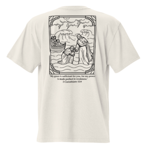 oversized “my grace is sufficient” tee – 2 corinthians 12:9 (white bone)