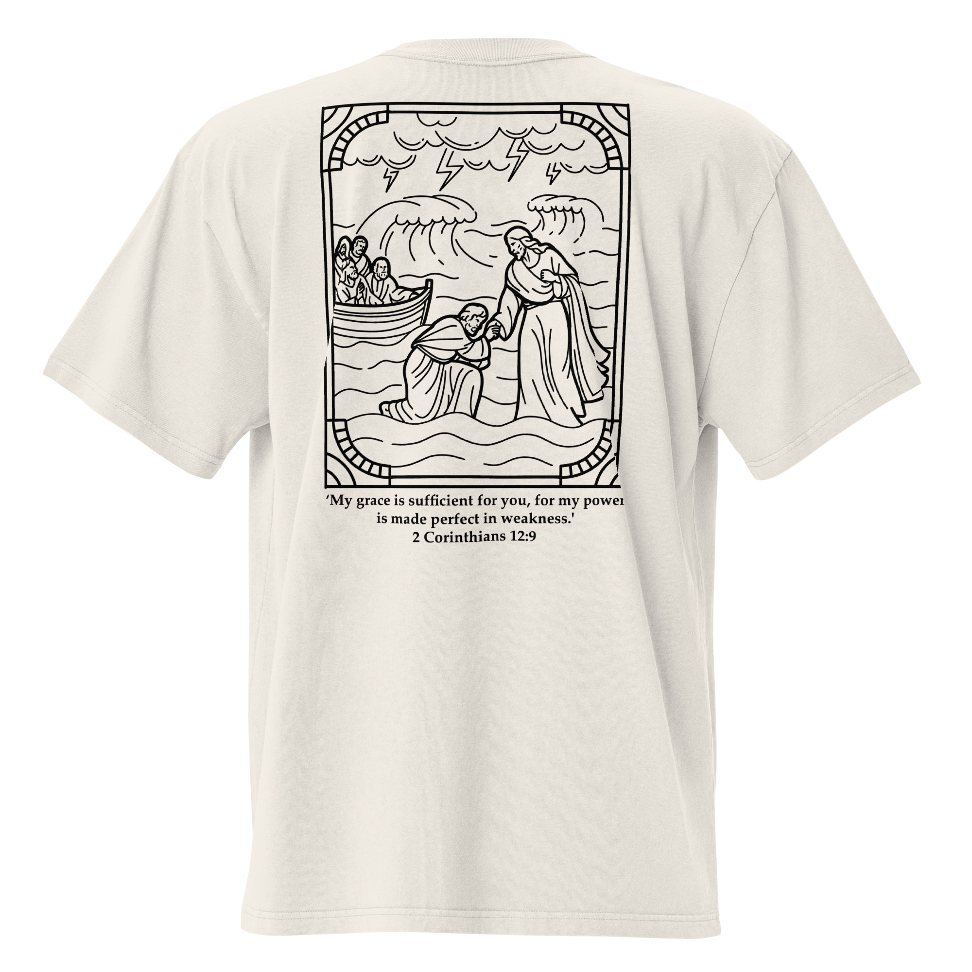 oversized “my grace is sufficient” tee – 2 corinthians 12:9 (white bone)